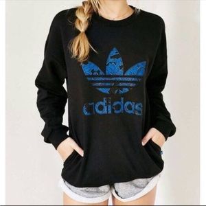 Adidas Originals Blue Floral Trefoil Logo Crewneck Sweatshirt